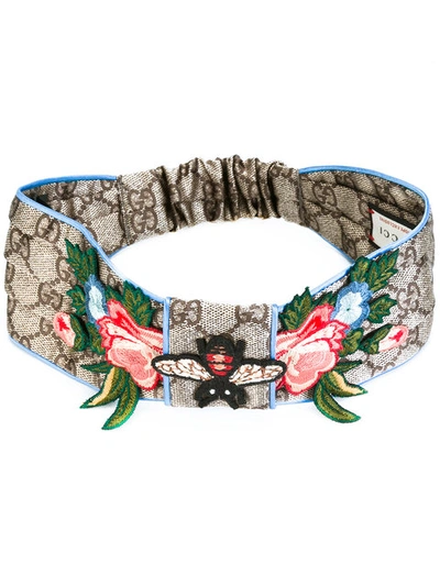 Gucci Gg Supreme Embroidered Headband In Sky Multi