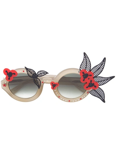 Linda Farrow Floral Motif Round Sunglasses