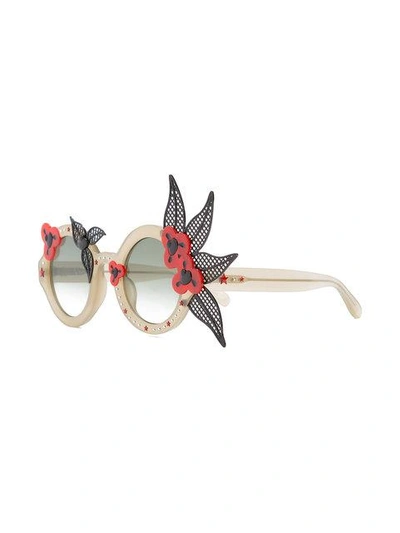 Shop Linda Farrow Floral Motif Round Sunglasses