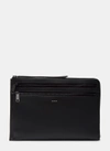 FENDI Men’s Grace Zipped Leather Document Case in Black