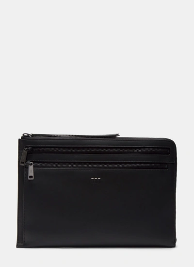 Fendi Men's Grace Zipped Leather Document Case In Black
