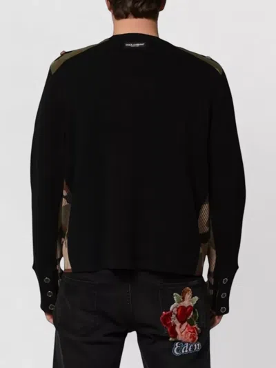 Dolce & Gabbana Black Patchwork Crew Neck Pullover Sweater In Black