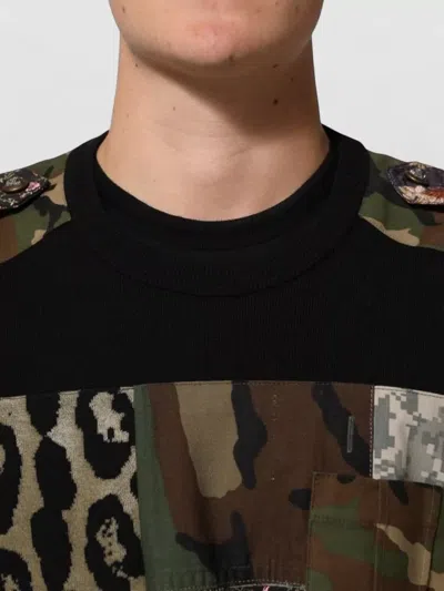 Dolce & Gabbana Black Patchwork Crew Neck Pullover Sweater In Black