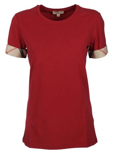 Shop Burberry House Check Cuffs T-shirt In Red