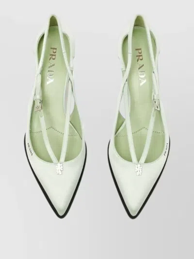 Prada Bicolor Silk Mid Heel Pumps In White