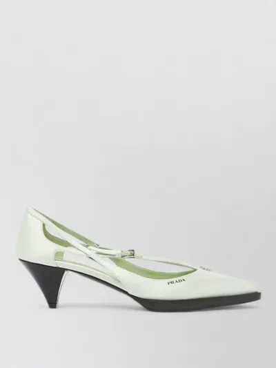 Prada Bicolor Silk Mid Heel Pumps In White