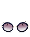 Miu Miu Noir Round Gradient Silk Satin Sunglasses, Blue In Gold/blue/purple Gradient
