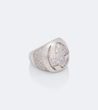 Gucci Interlocking G Embellished Ring In Silver