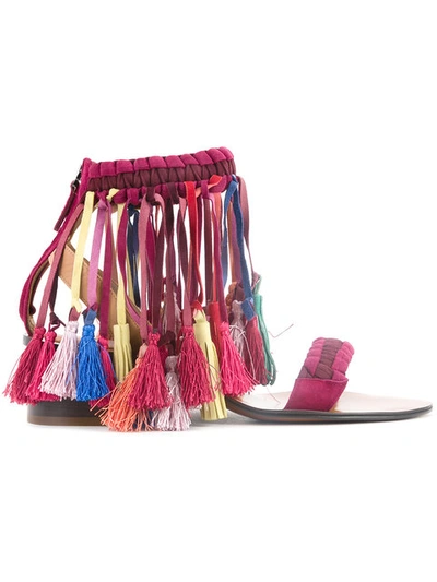 Chloé 'marvin' Tassel Woven Suede Sandals In Multicolour