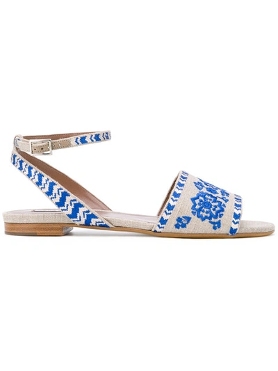 Tabitha Simmons Petal Festival Embroidered Flat Sandal, Natural In Beige/blue