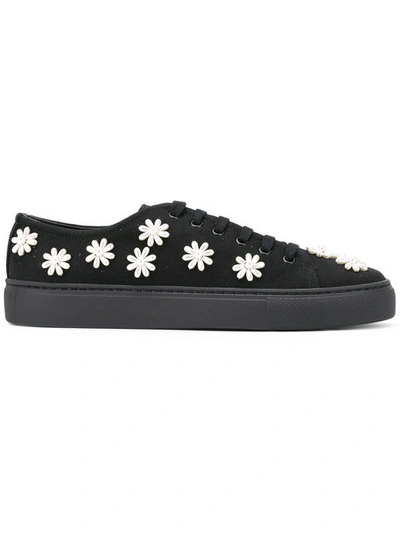 Simone Rocha Floral-embellished Canvas Low-top Trainers In Black