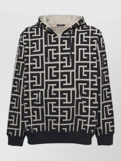 Balmain Geometric-patterned Cotton Sweatshirt In Purple