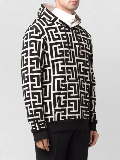 Balmain Geometric-patterned Cotton Sweatshirt In Purple