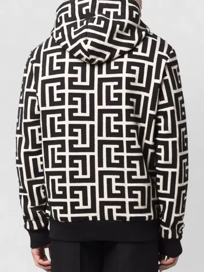 Balmain Geometric-patterned Cotton Sweatshirt In Purple