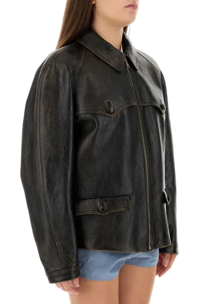 Prada Womens Black Collared Flap-pocket Leather Jacket In Black