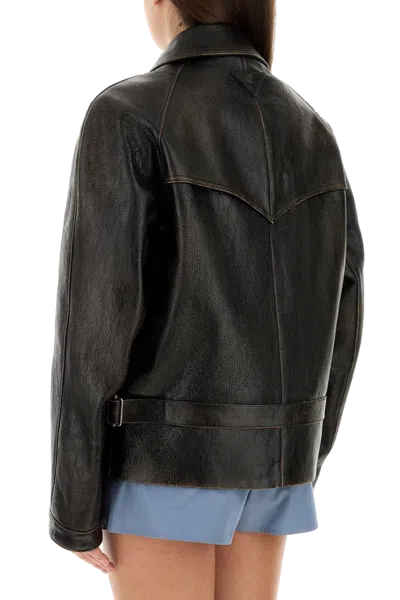 Prada Womens Black Collared Flap-pocket Leather Jacket In Black