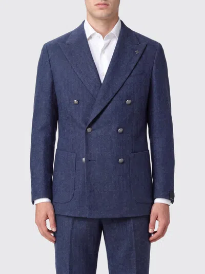Tagliatore Montecarlo Herringbone-pattern Double-breasted Blazer In Blue