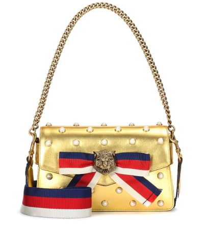 Shop Gucci Broadway Leather Shoulder Bag In Gold