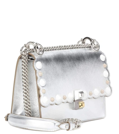 Shop Fendi Kan I Small Metallic Leather Shoulder Bag In Silver