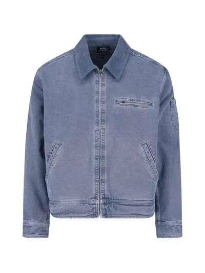A.p.c. A. P.c. Cotton Zip Front Jacket In Blu