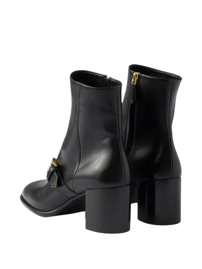 Prada Black Leather Ankle Boots In Black