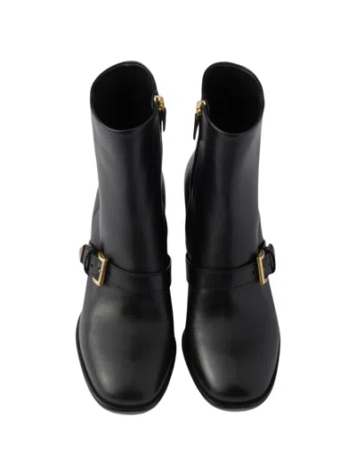Prada Black Leather Ankle Boots In Black