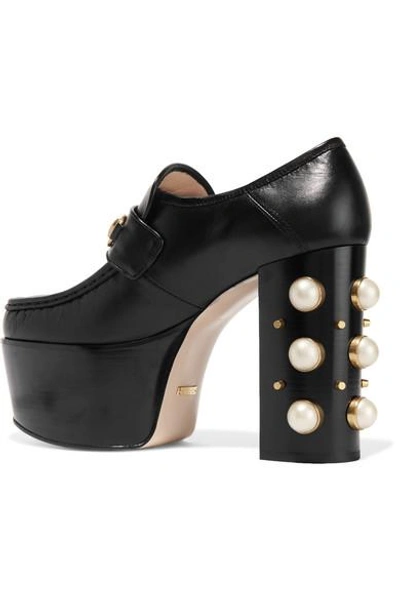 Shop Gucci Embellished Leather Platform Loafers In Black