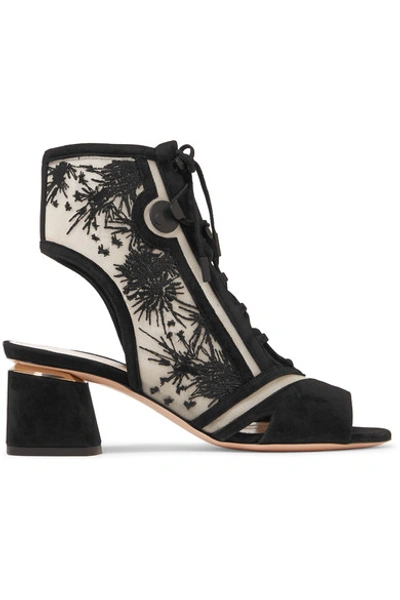 Nicholas Kirkwood Phoenix Cutout Embroidered Mesh And Suede Sandals