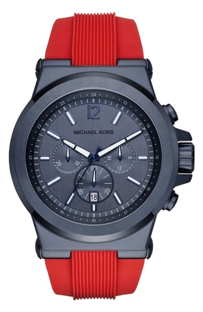 Michael Michael Kors 'dylan' Chronograph Silicone Strap Watch, 48mm In Red/ Blue