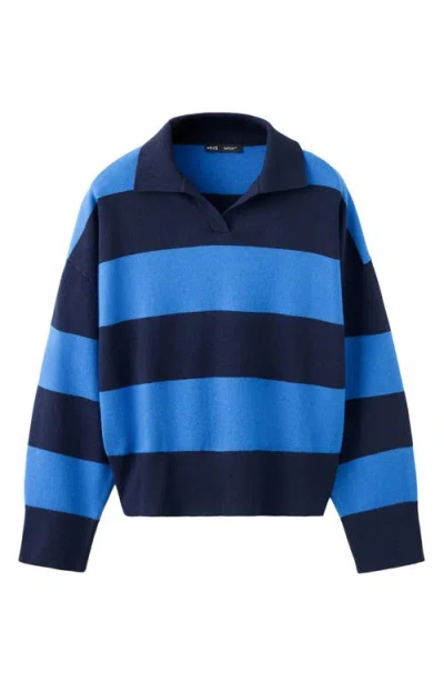 Mango Pull-over Rayures Col Polo In Blue