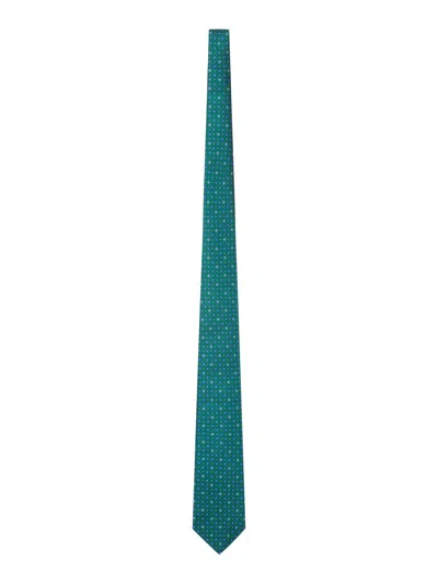 Kiton Fabric Tie With Micro Geometric Pattern In Green