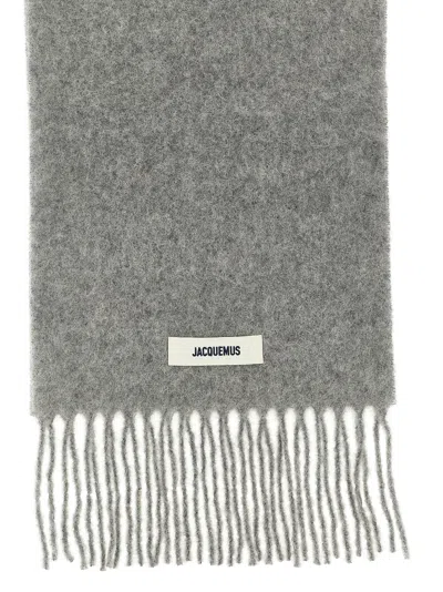 Jacquemus Men Grey Fringed Edges Rectangular Shape Brushed Texture In Gray