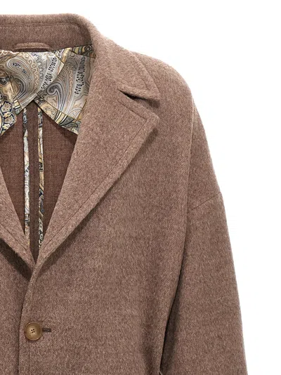 Etro Single-breasted Wool Coat In Neutral