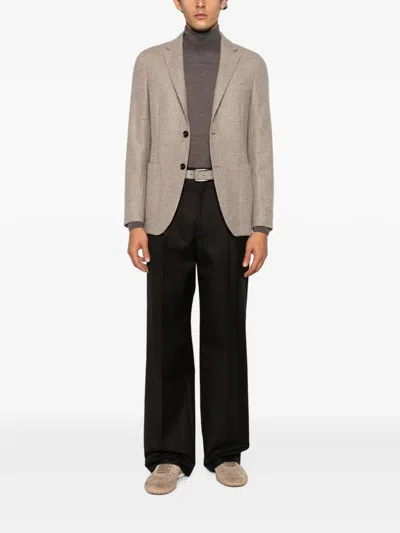 Zegna Herringbone-pattern Wool-blend Jacket In Brown