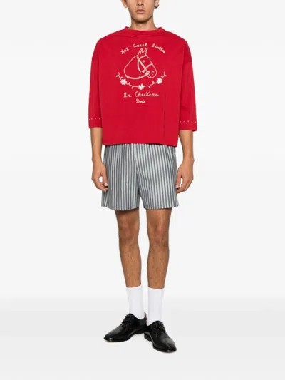 Bode Stables Graphic-print Three-quarter-sleeve T-shirt In Red