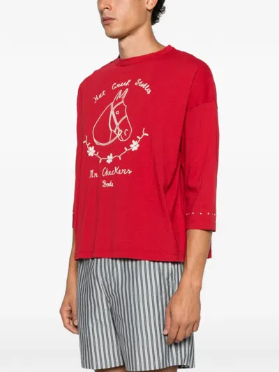 Bode Stables Graphic-print Three-quarter-sleeve T-shirt In Red