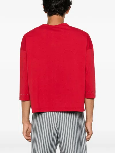 Bode Stables Graphic-print Three-quarter-sleeve T-shirt In Red