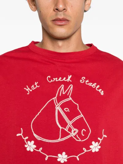 Bode Stables Graphic-print Three-quarter-sleeve T-shirt In Red