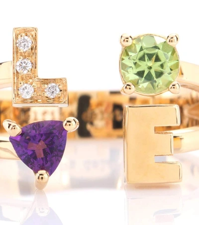 Shop Delfina Delettrez Love 18kt Yellow Gold Peridot, Amethyst And Diamond Ring In No