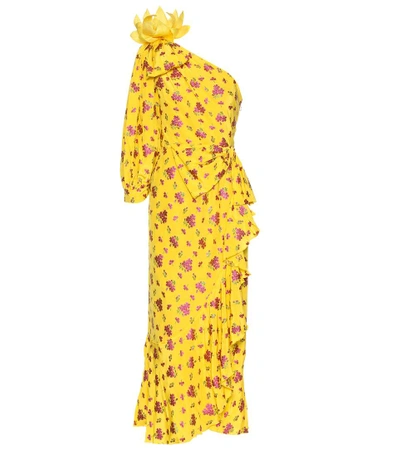 Gucci Little Flower Georgette One-shoulder Gown, Yellow In Lemon