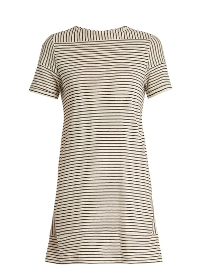 Apc Mauricia Striped Short-sleeve Shift Dress, Gray In Oatmeal-beige