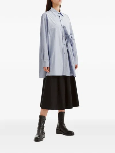 Y's Striped Pleated Shirt In Blue