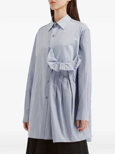 Y's Striped Pleated Shirt In Blue