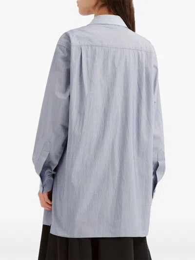 Y's Striped Pleated Shirt In Blue