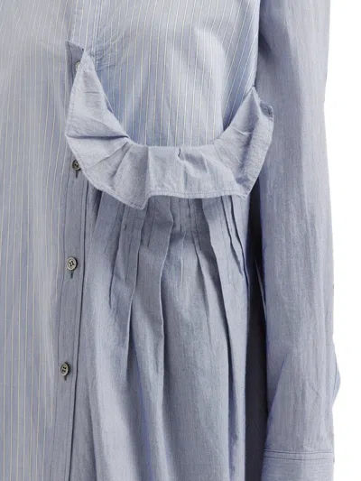 Y's Striped Pleated Shirt In Blue