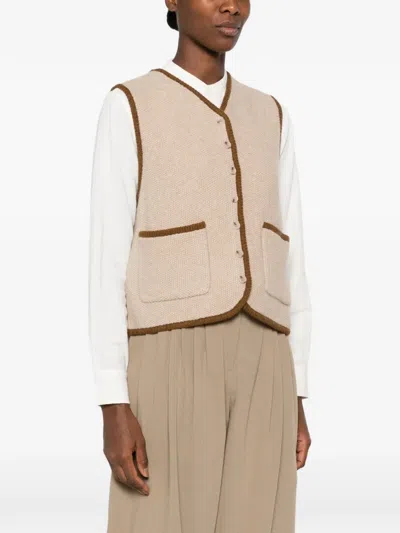 Moismont Contrast-trim Sleeveless Cardigan In Neutral
