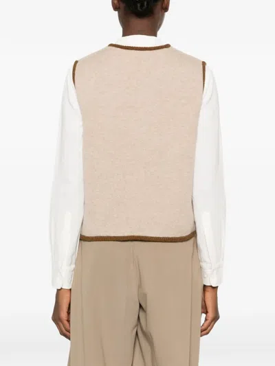 Moismont Contrast-trim Sleeveless Cardigan In Neutral