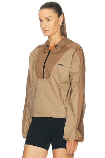 Skims Woven Cotton Half Zip Pullover In Brown