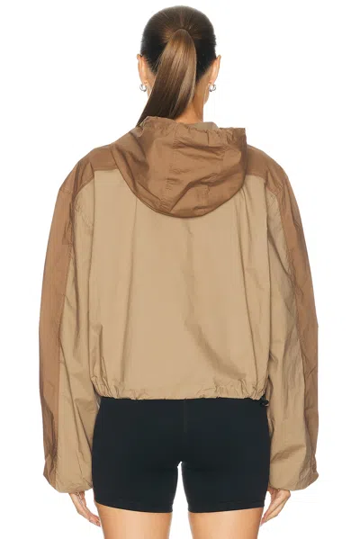 Skims Woven Cotton Half Zip Pullover In Brown
