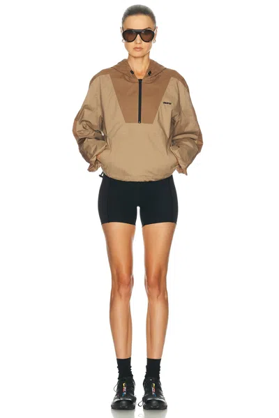 Skims Woven Cotton Half Zip Pullover In Brown